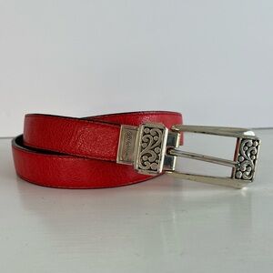 Brighton Red & Black Croc Reversible Belt Silvertone Scrollwork Buckle XL Rodeo